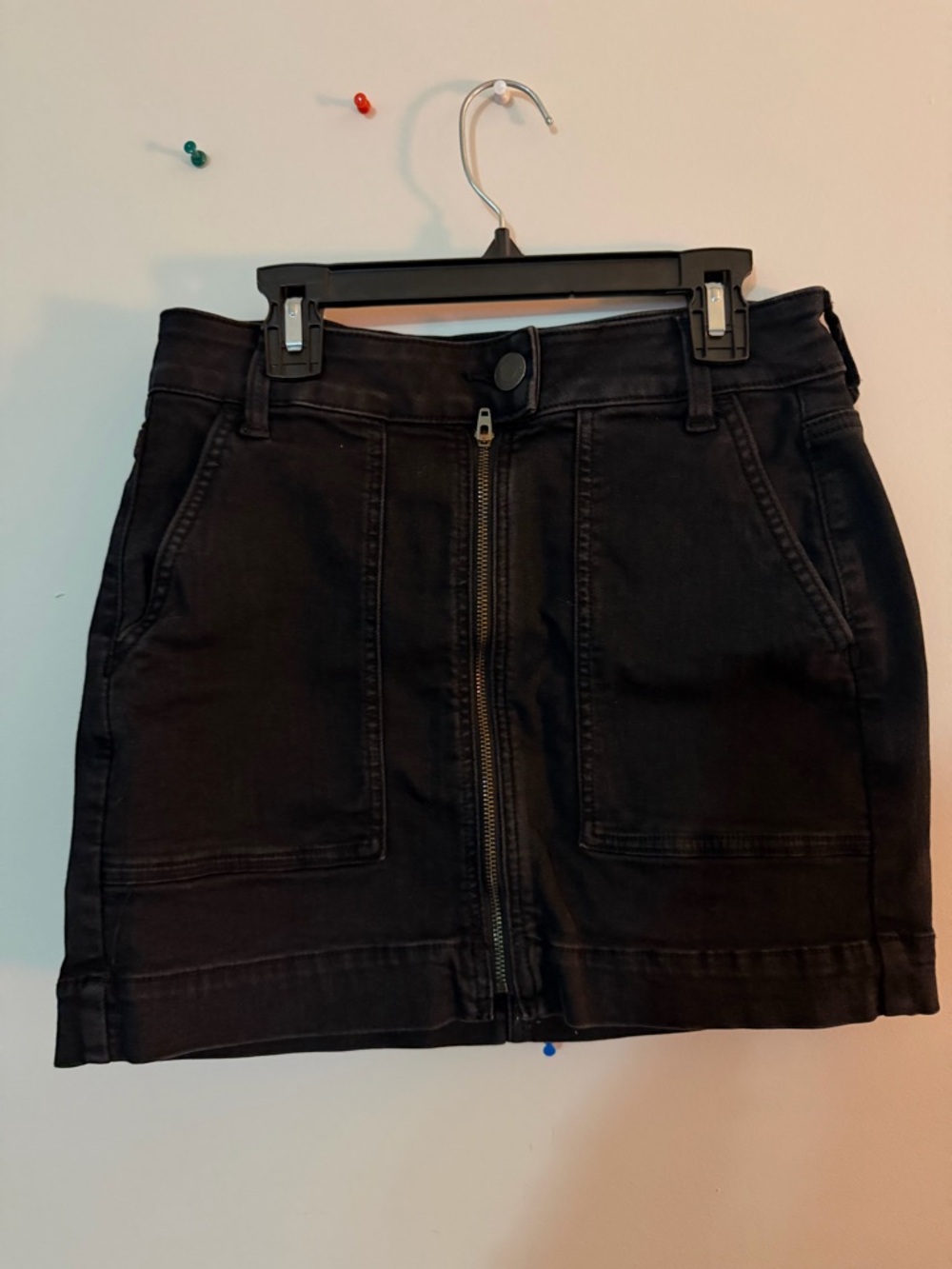 American Eagle Outfitters Black Front-Zip High Rise Mini Skirt